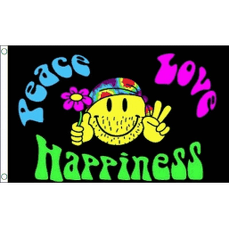 5x3 Peace Love & Happiness Smiley Flag
